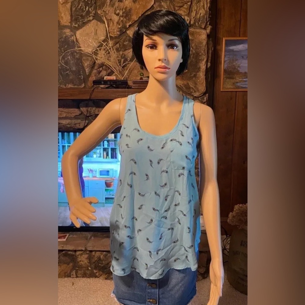 4/$10 Loft Outlet Sheer Peacock Feather Print Tank Top